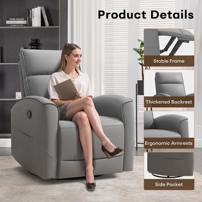 HAOMARKETS Electric Swivel Rocker Recliner Chair, Power Faux Leather Glider Rocking Recliners for Adults,360° Swivel Nursery Reclining Sofa with USB Charging Port, White