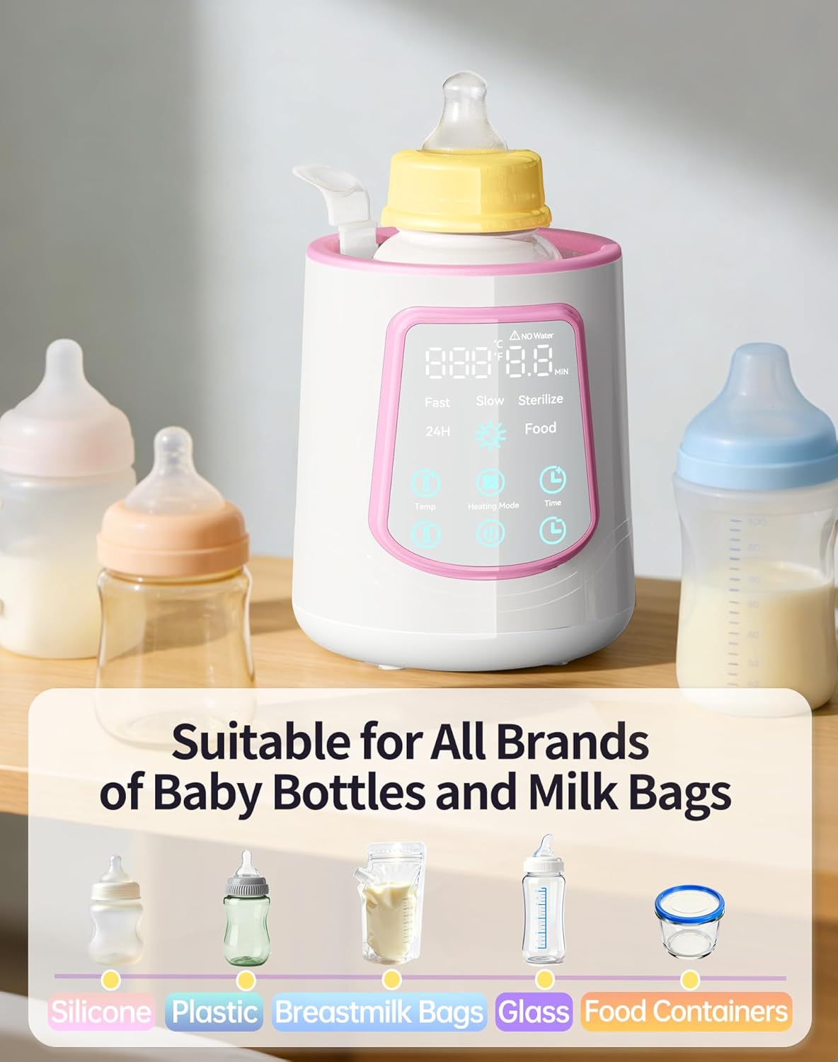 12 in 1 Fast Baby Bottle Warmer with Even Heating No Hot Spots, Night Mode, Sterili-zing, Constant Temp Milk Warmer for Breastmilk & Formula, Fits All Bottles Grey