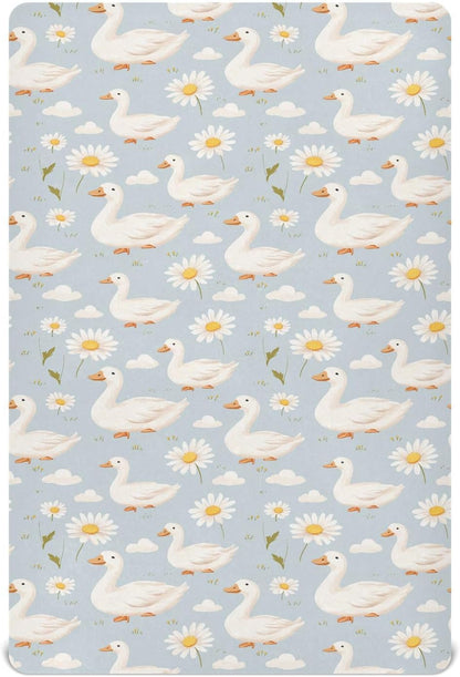Baby Crib Sheet Cute Goose Flowers Crib Mattress for Boys and Girls Playard Sheet Soft Breathable Fitted Baby Mattress Cover 52x28in