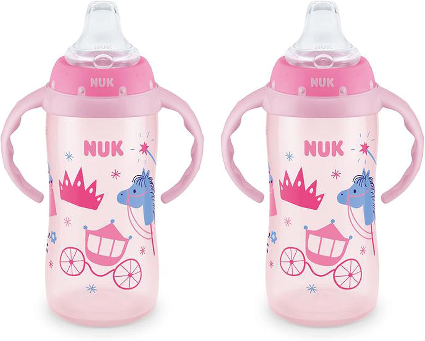 NUK First Choice Large Learner Cup 2.0, 10 oz. Sippy Cup with Handles, Spill Proof, Leak Proof Soft Straw Cup, 2-Pack