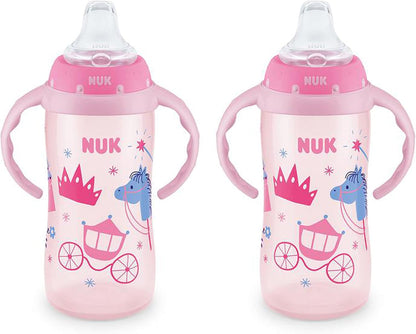 NUK First Choice Large Learner Cup 2.0, 10 oz. Sippy Cup with Handles, Spill Proof, Leak Proof Soft Straw Cup, 2-Pack