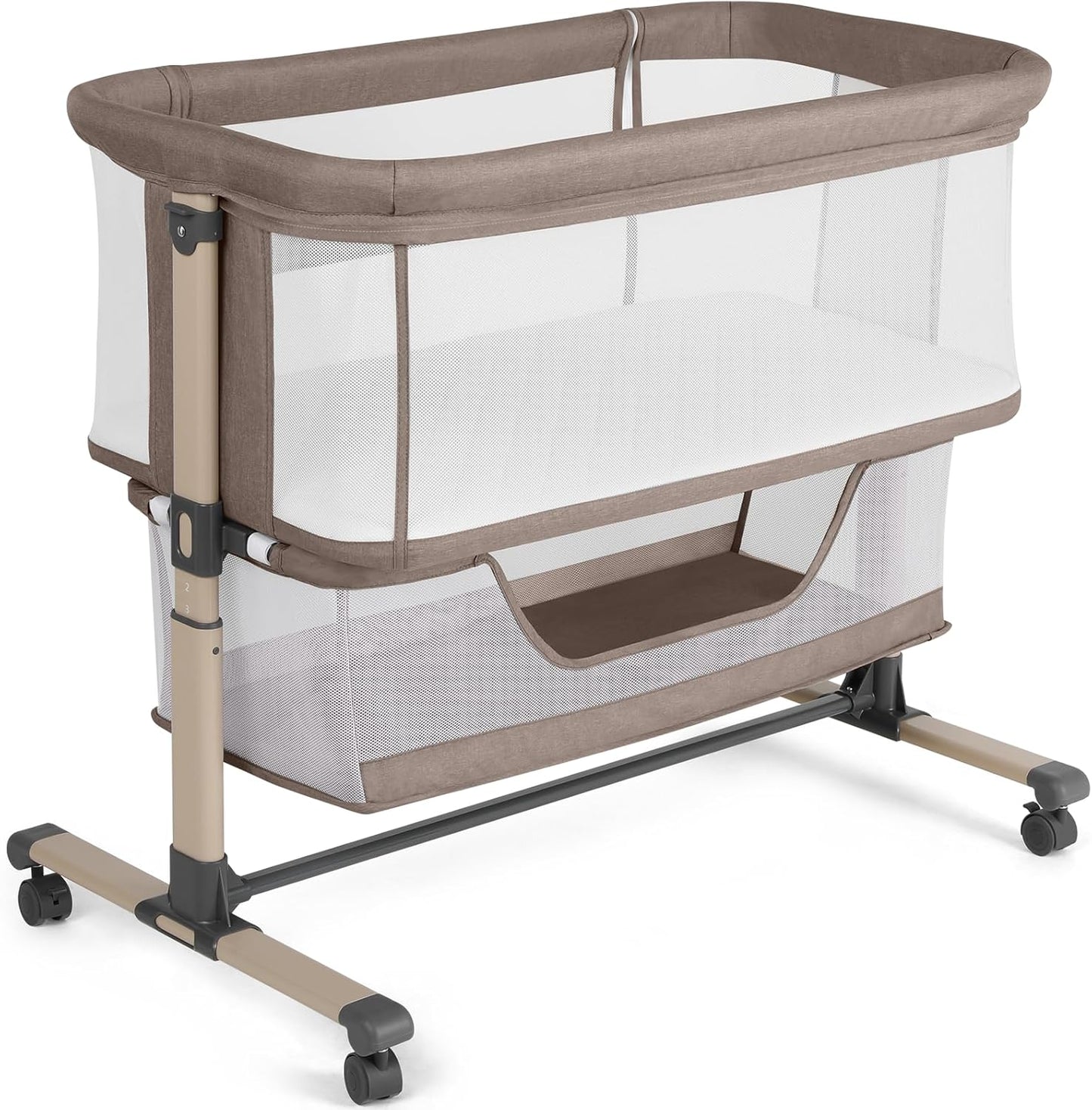 Cowiewie Bassinet Bedside Sleeper, Portable, Breathable, Adjustable Baby Bedside Bassinet for Peaceful Nights, Light Grey