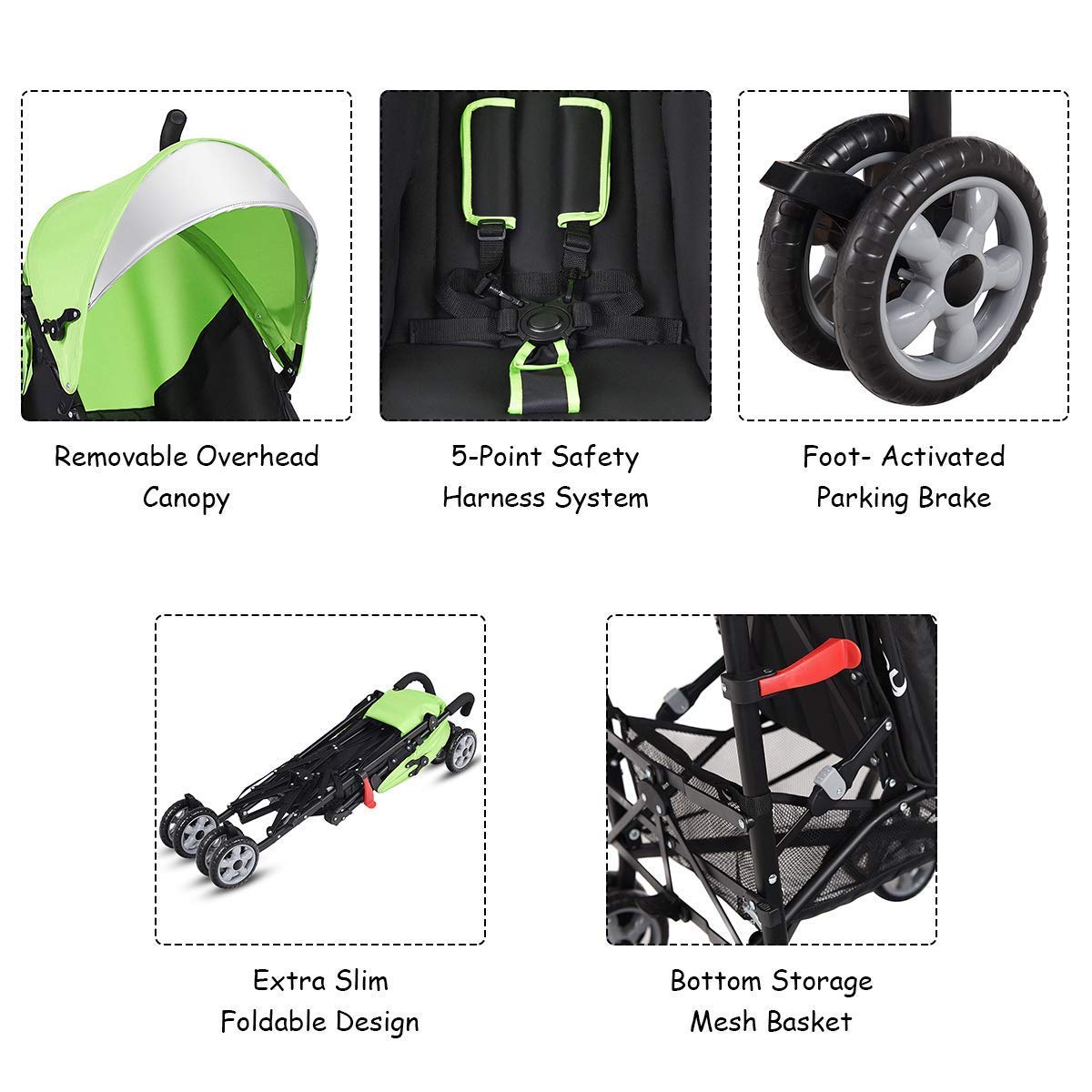 HONEY JOY Baby Lightweight Stroller, Compact Travel Stroller for Airplane, Adjustable Backrest & Canopy, 5-Point Harness, Cup Holder, Storage Basket, Foldable Umbrella Stroller for Toddlers (Black)
