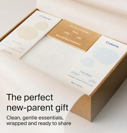 Coterie Baby Dry Skin Skincare Essentials Set | 16.2 oz Face + Body Lotion, 4.7 oz Diaper + Dry Skin Balm | Fragrance Free, Safe for Sensitive Skin, Hypoallergenic, Microbiome Friendly, Eczema Safe