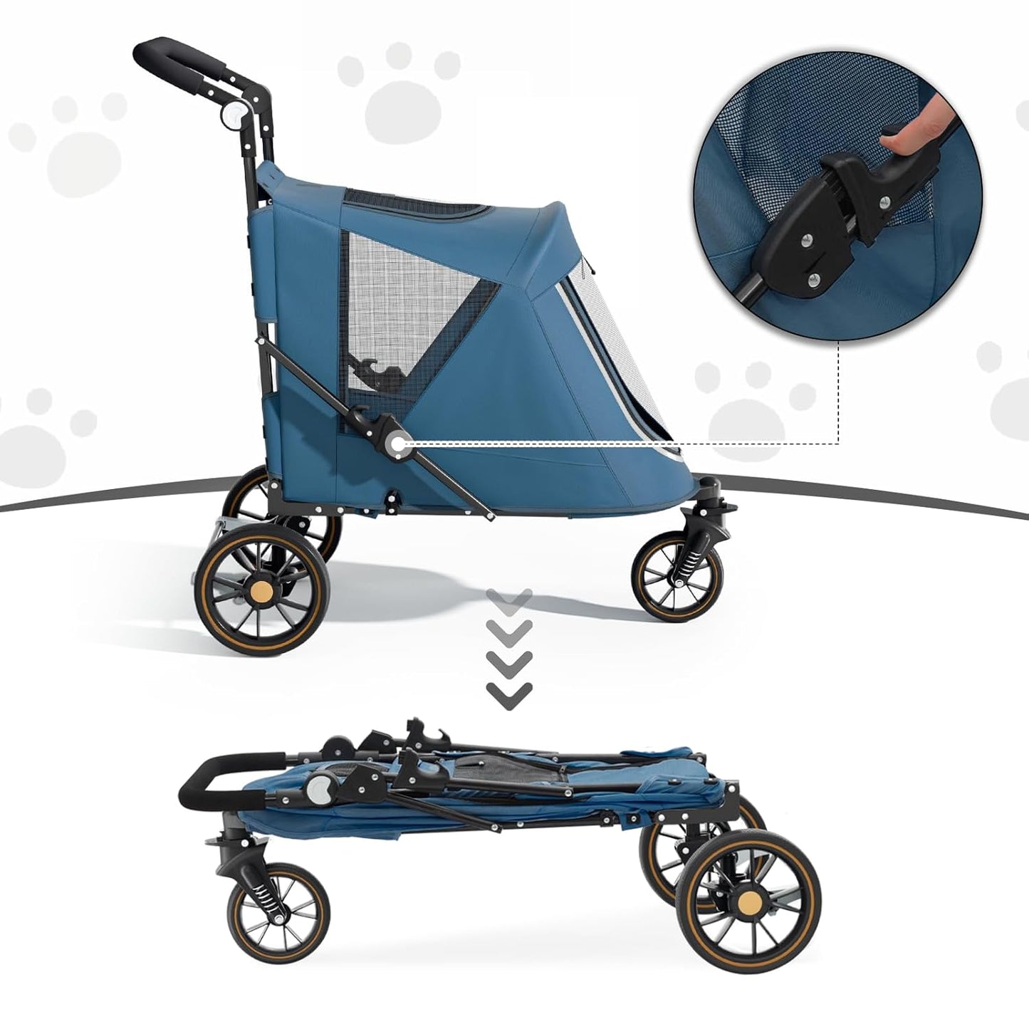 MoNiBloom Large Pet Stroller with Anti-Slip Ramp, Heavy Duty Dog Stroller Up to 99lb, Safe & Gentle Mobility Aid, All-Terrain Wheels, Idea for Injured, Disabled, & Senior Dog