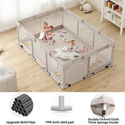 ZEEBABA Baby Playpen with Mat, Playpen for Babies and Toddlers, Small Baby Play Pens, Play Yard for Infants with Play Mat, 47x47inch Playard with Gate