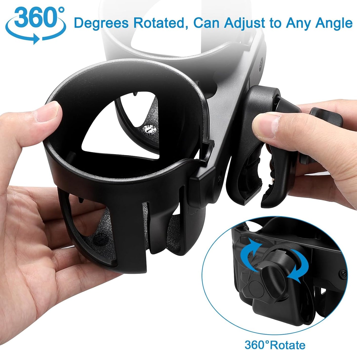 Accmor Universal Cup Holder, Stroller Cup Holder with Phone Holder, 360° Rotatable Large Caliber Designed Bottle Holder for Stroller, Bike, Wheelchair, Walker, Scooter