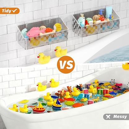 Natheeph Bath Toy Storage Holder, 2 Pack Large Capacity Bath Toy Organizer for Tub Clear Baby Bathtub Toy Storage Multi Use Shower Caddy for Bathroom, Bedroom & More (Grey)