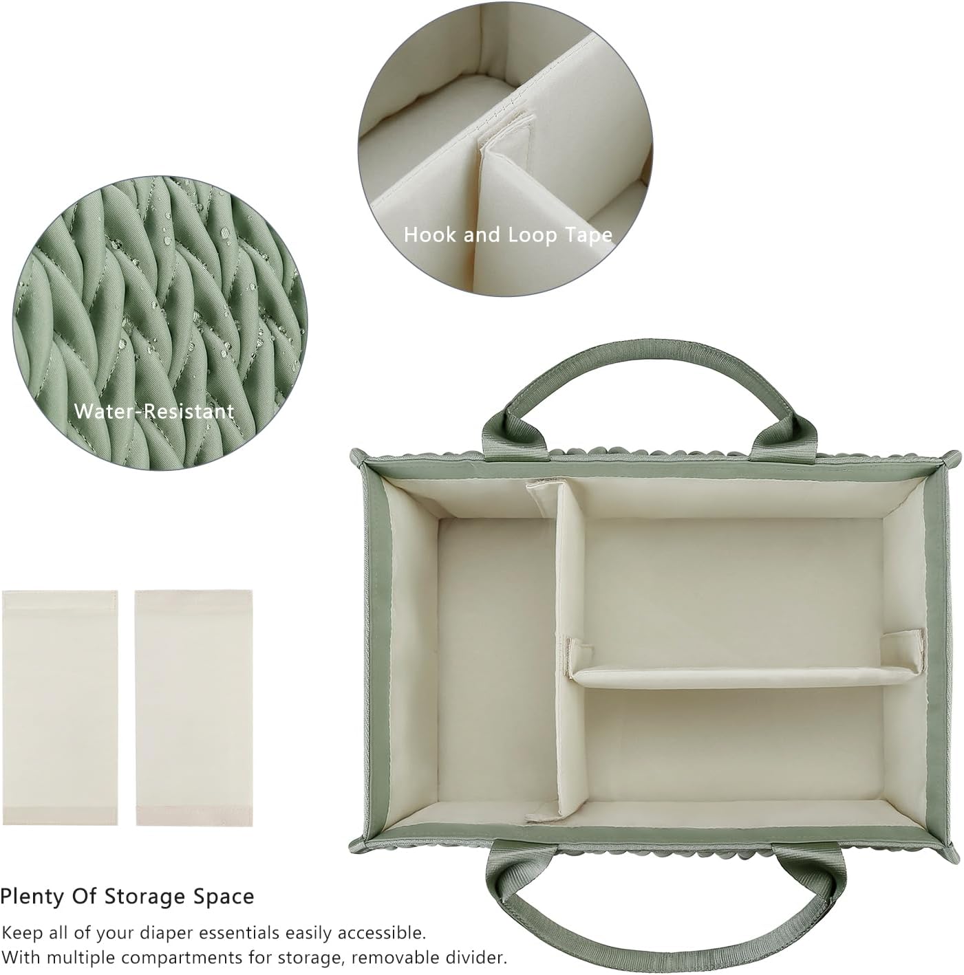 MOMIGO Baby Diaper Caddy Organizer - Fahion Mahua Water-resistent Nursery Storage Basket for Diapers and Baby Wipes, Diaper Stacker Car Organizer, newborn nursery Gift (Green)
