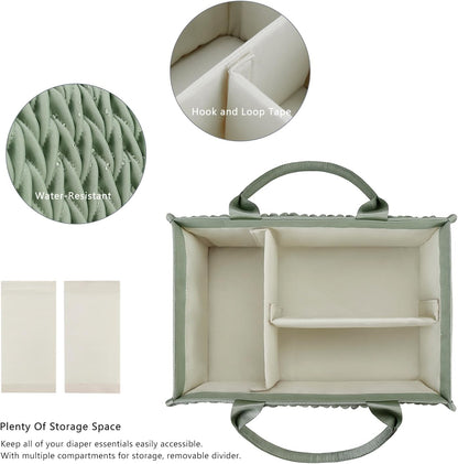 MOMIGO Baby Diaper Caddy Organizer - Fahion Mahua Water-resistent Nursery Storage Basket for Diapers and Baby Wipes, Diaper Stacker Car Organizer, newborn nursery Gift (Green)