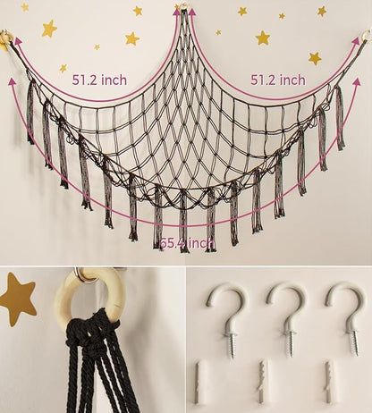 mirolam Stuffed Animal Storage Hammock Net - Toy Hammock Net for Stuffed Animals Corner - Hanging Stuff Animal Organizer Holder Large Organization Boys Room Decor