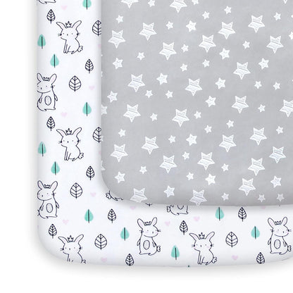 Pack and Play Sheets, 2 Pack Mini Crib Sheets, Stretchy Playard Fitted Sheet, Compatible with Graco Pack n Play, Soft and Breathable Material, Planet & Flower