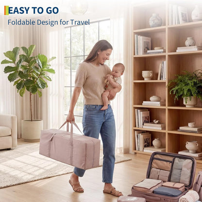 4 in 1 Baby Playard, Portable Bedside Crib with Rocking Bassinet & Diaper Changer, Infant Pack and Play with Mattress, Large Toddler Playpen, Newborn Changing Table, Storage Pocket & Rotating Toy Bar