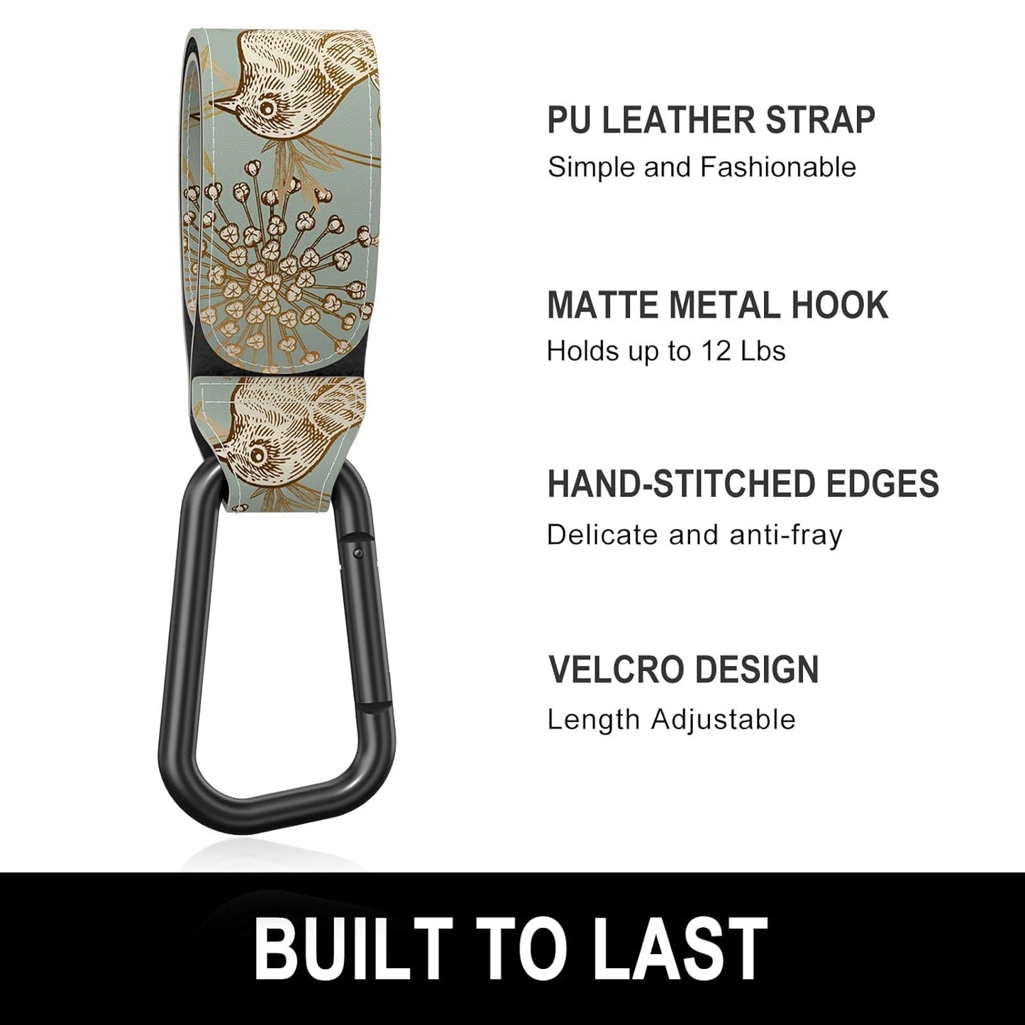 Baby Stroller Hooks for Hanging Bags, Universal Stroller Clips Accessories, Mommy Hook for Diaper Bag, Shopping Cart, Purse, Backpack - 2 Pack, Abstract Leaf
