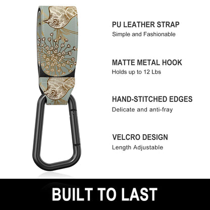 Baby Stroller Hooks for Hanging Bags, Universal Stroller Clips Accessories, Mommy Hook for Diaper Bag, Shopping Cart, Purse, Backpack - 2 Pack, Abstract Leaf