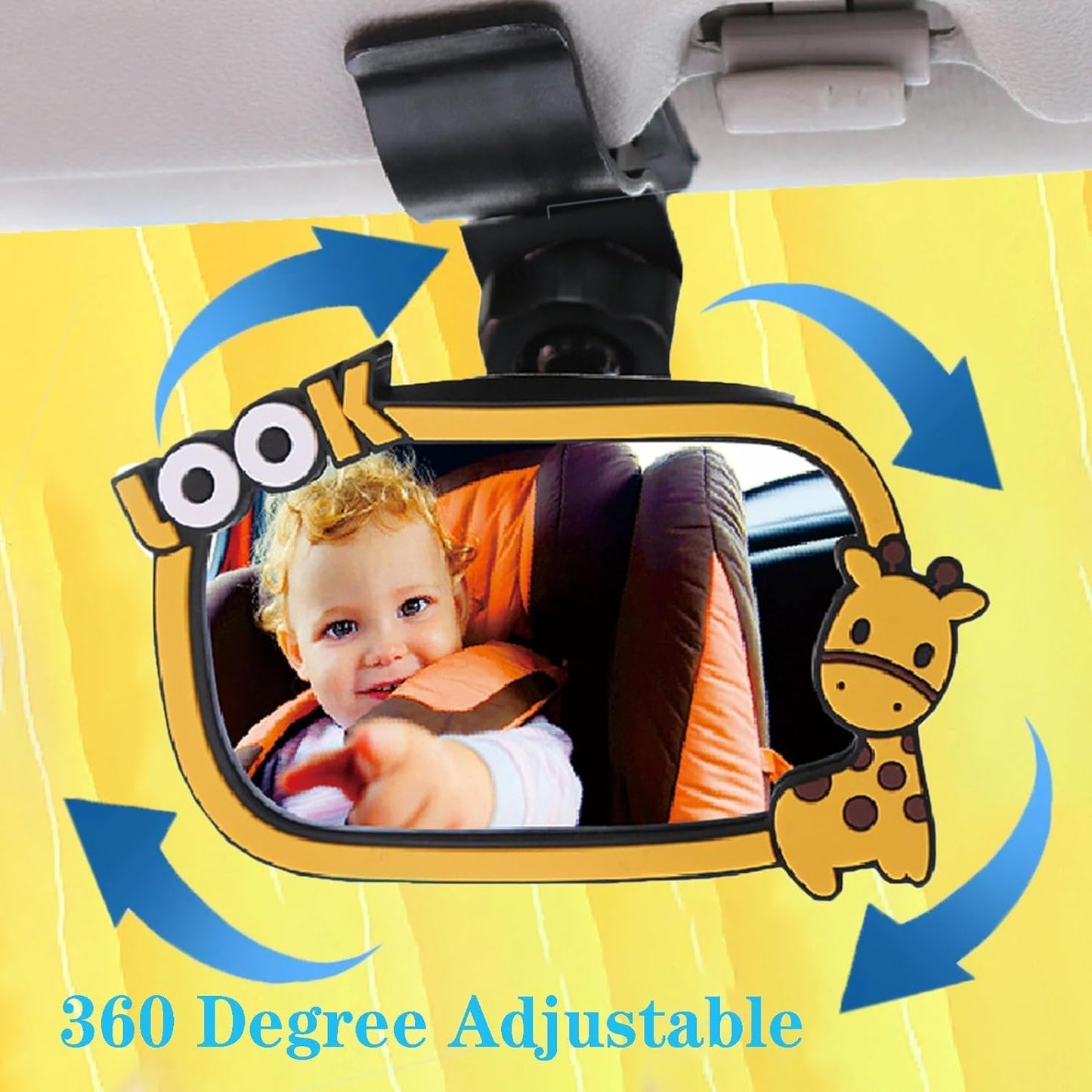 YUENTOEN Baby Mirror for Car, Clip-On Adjustable Car Baby Rearview Mirror to See Rear Facing Infants and Babies for Automotive