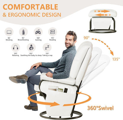 JIASTING 360° Swivel Recliner Chair with Ottoman & Double Side Pockets, Nursing Glider Rocking Recliner Chair, Gliding Chairs for Nursery, Living Room, Bedroom, Office (Gray)