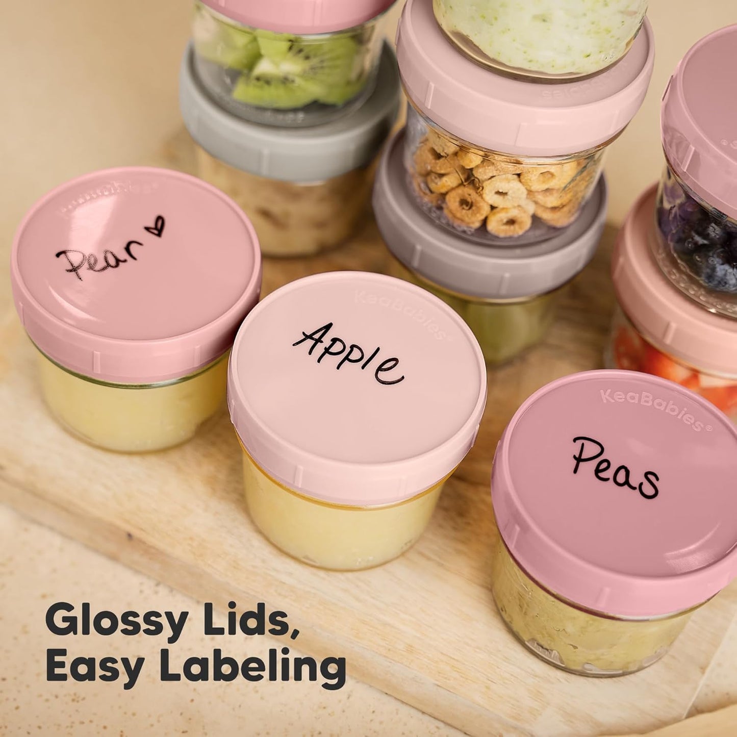 KeaBabies 12pk 4oz Glass Baby Food Containers with Lids - Leak-Proof, Microwavable Small Glass Jars, Baby Purees & Toddler Snack Storage Containers, BPA-Free, Dishwasher & Freezer Safe (Nord)