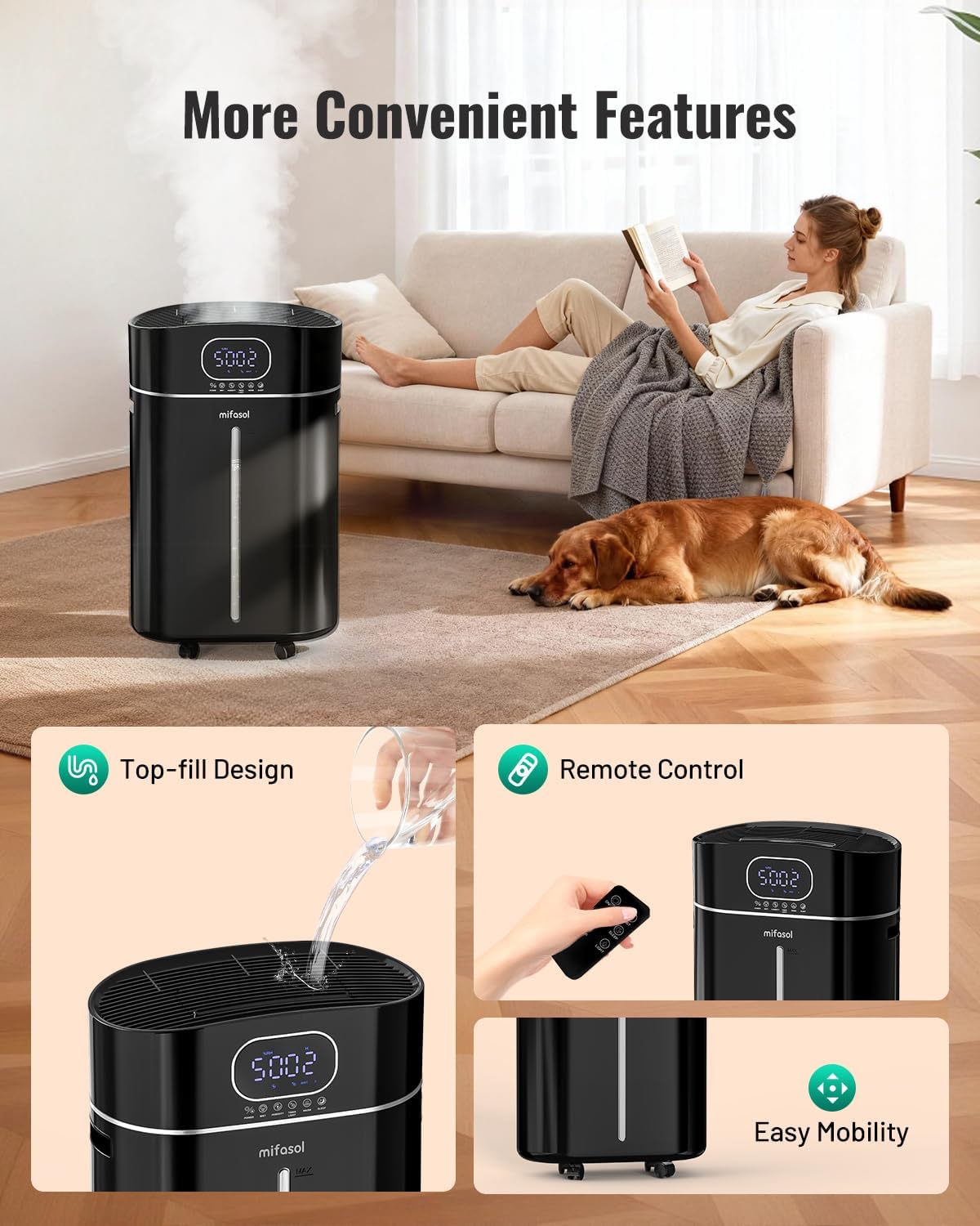 Humidifier Large Room Warm and Cool Mist, 3.2Gal/12L Humidifiers for Home 800 sq ft, Air Humidifiers for Bedroom with Diffuser & Flame Light, Whole House Humidifiers for Nursery Baby Plants, White