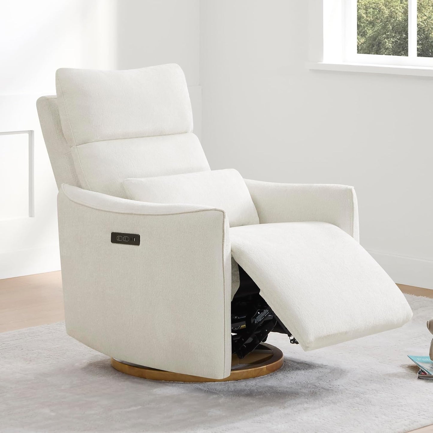 CHITA Swivel Rocker Recliner Chair, Power Nursery Glider Recliner, Nursery Rocking Chair with Adjustable Power Headrest, FSC Certified, Solid Wood Base, Moss Green