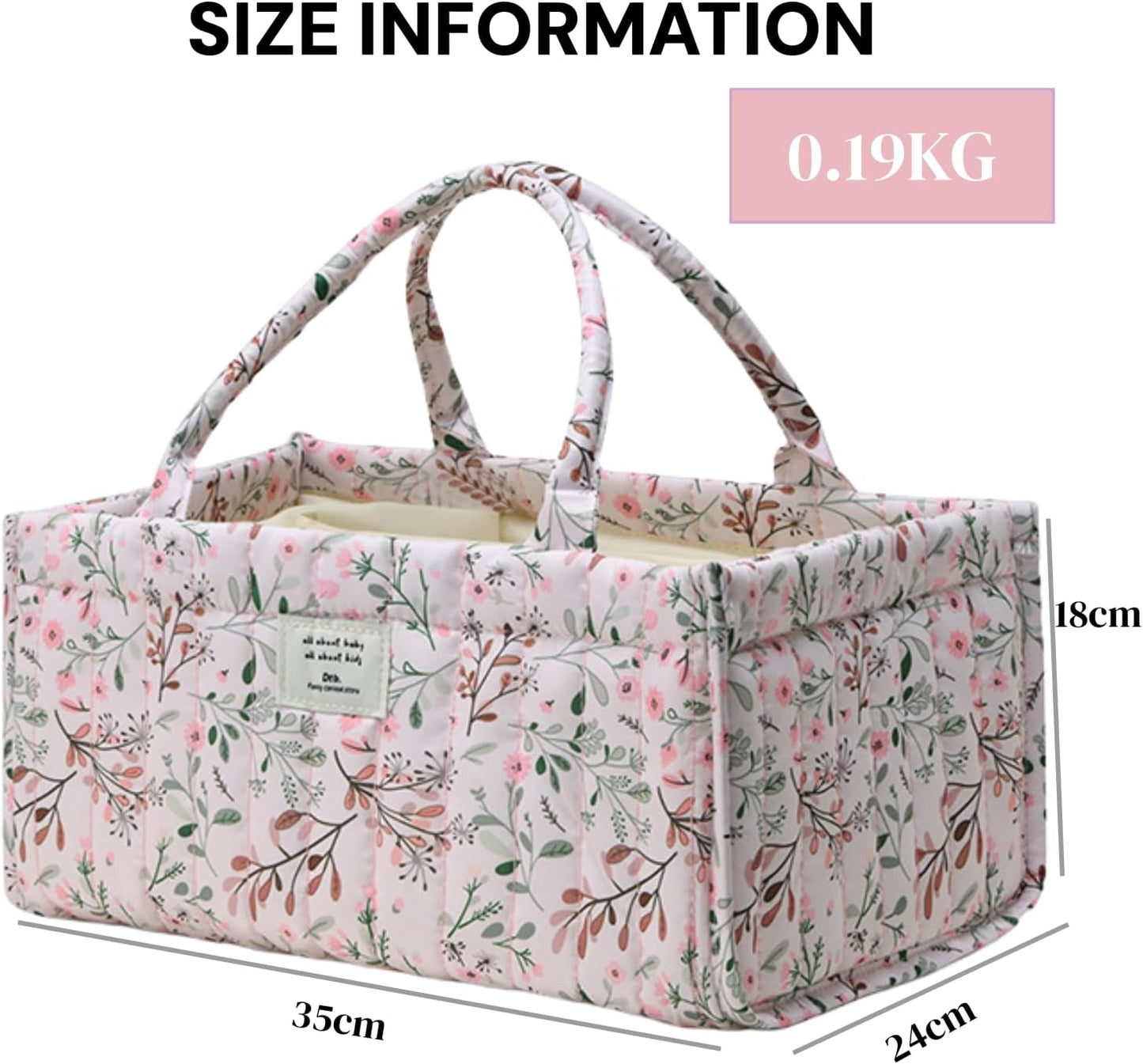 Diaper Caddy Organizer,Cute Floral Nursery Storage Basket,Soft Portable Changing Table Car Caddy Organizer Gift (Floral B)