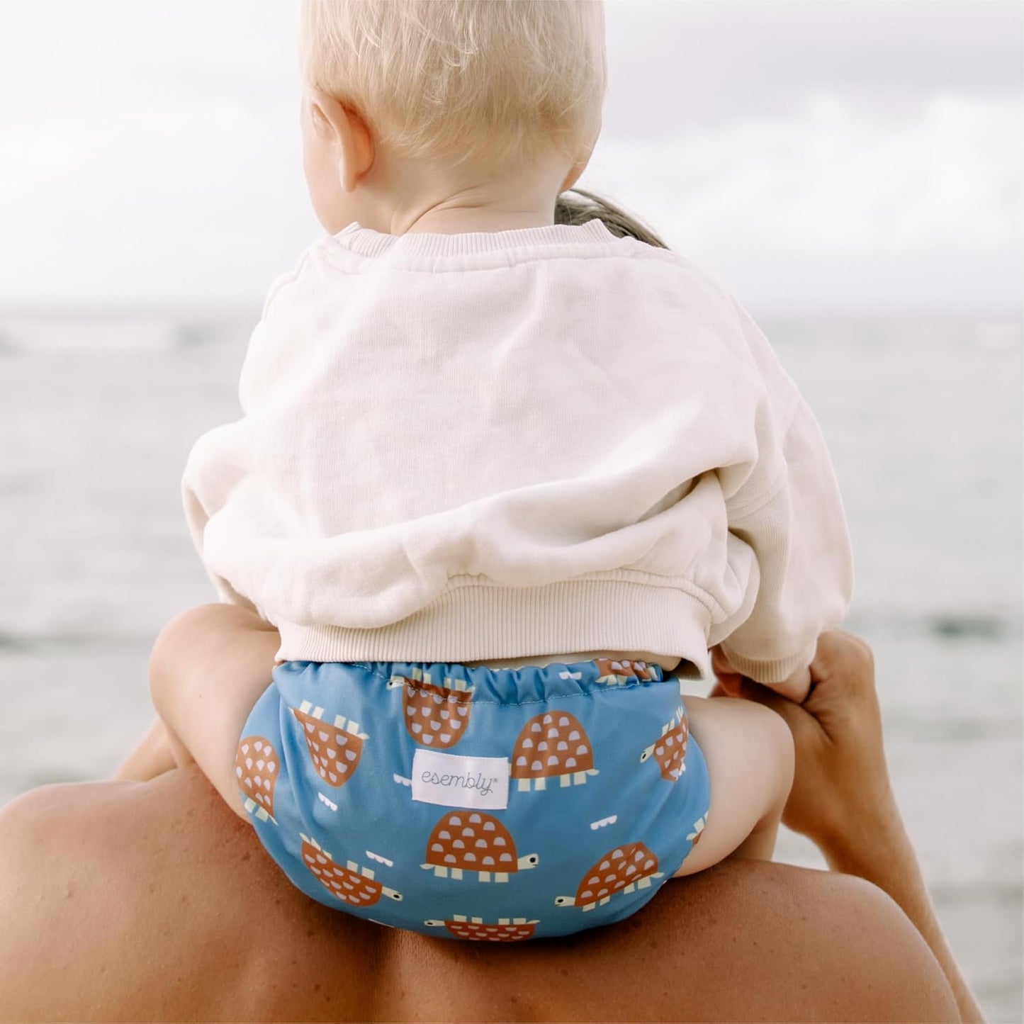 Esembly Cloth Diaper Cover - Reusable Swim Diaper, Waterproof, Breathable - Adjustable Outer Layer Over Absorbent Inner for Blowout Protection - Sea Glass, Size 2 (18-35lbs)