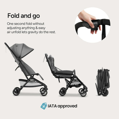 Mompush Velo Lightweight Travel Stroller, Compact & Airplane-Friendly for Baby and Toddler, Lie-Flat Seat, One-Hand Fold, with Leather Bumper Bar, Shoulder Strap, Raincover, Storage Bag & Cup Holder