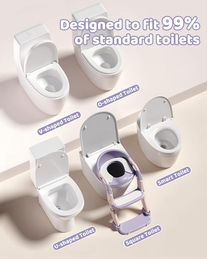 3-in-1 Potty Training Seat & Training Toilet & Potty Chair, Height AdjustableToddler Toilet Seat for Kids, Foldable Potty Training Toilet with Splash Guard & Anti-Slip Steps (Gray)