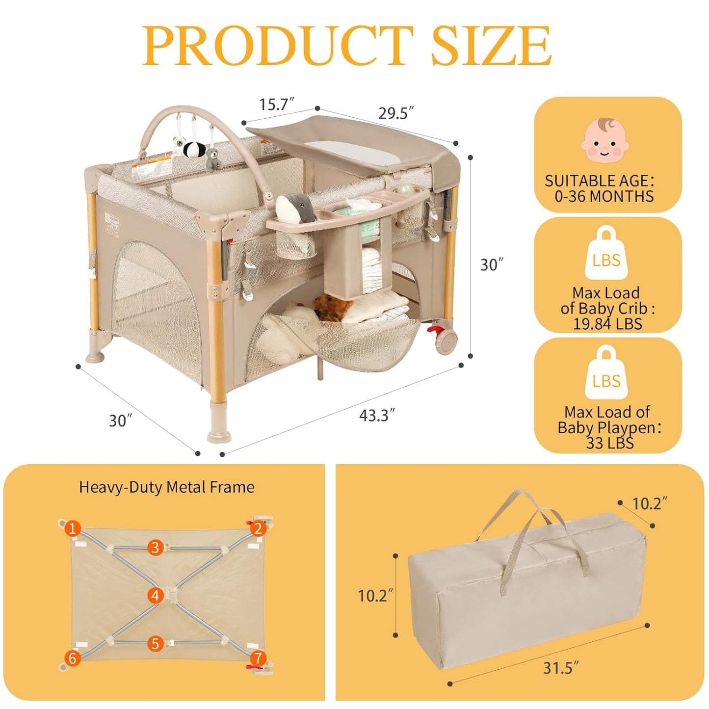 Baby Bassinet Bedside Crib with One-Hand Setup 5-in-1 Foldable Pack n Play for Travel, Portable Baby Bassinet with Diaper Changer & Adjustable Mattress for Newborn to Toddler (Grey)