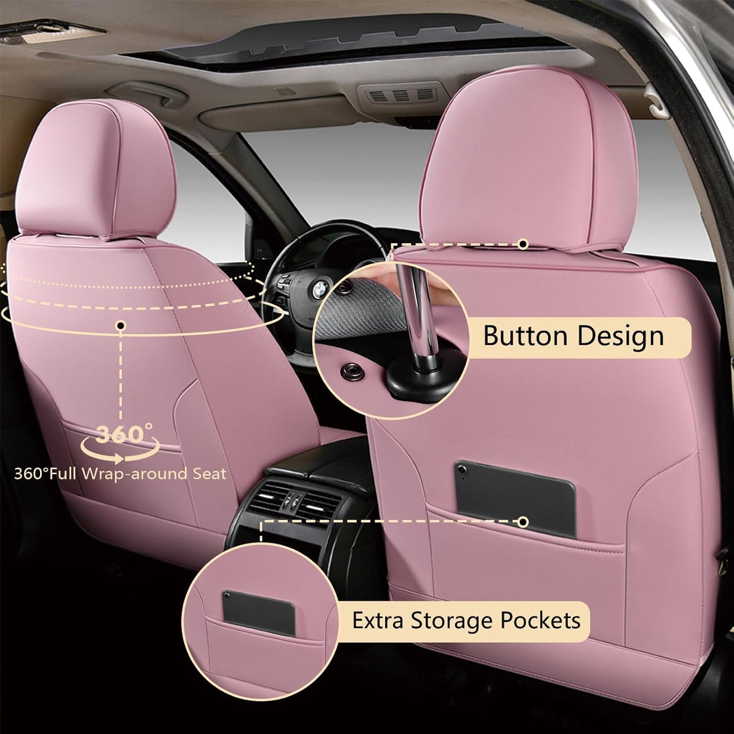 FLORICH Car Seat Covers, Brown Leather Seat Covers for Cars, Faux Nappa Leather Automotive Seat Protectors, Car Seat Cushions Universal Fit for Most Sedans SUVs Trucks - Brown