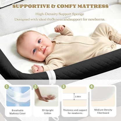 Baby Bassinet, 3-in-1 Baby Bassinets Bedside Sleeper for Newborn with Breathable Mesh, Portable Baby Crib with 4- Adjustable Height, Mattress, Storage Basket & Lockable Wheels, CPSC Beige