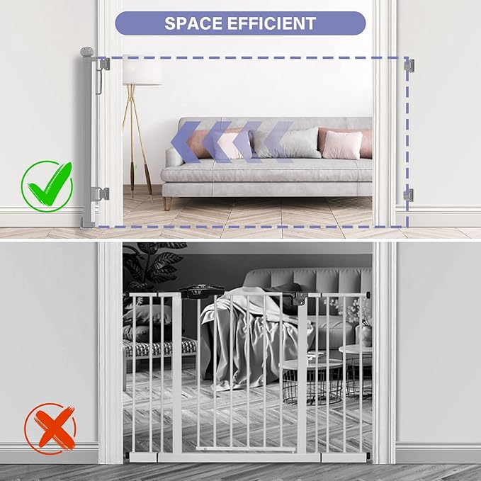 Retractable Baby Gates Extra Wide, PRObebi Retractable Dog Gate for the House Extends to 54" Wide 34" Tall, Gates for Baby Indoor, Stair Gate for Outdoor, Staris, Hallways, Doorways, Deck, Porch