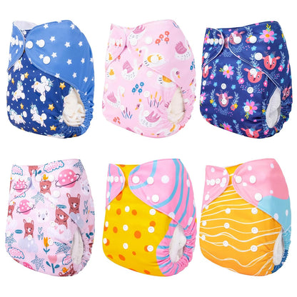 ALVABABY Baby Cloth Diapers 6 Pack with 12 Inserts Cloth Diaper Covers Adjustable Washable Reusable for Baby Girls and Boys
