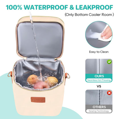 PIIOSER Breastmilk Cooler Bag with Ice Pack Fits 6 Baby Bottles Up to 9 Ounce, Insulated Baby Bottle Tote Bags, Double Layer Waterproof Leak-Proof with Shoulder Strap for Nursing & Working Mom (Grey)