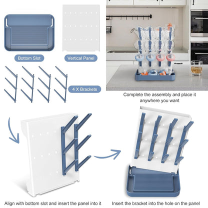 Baby Bottle Drying Rack, Vertical Bottle Rack Dryer Space Saving Bottle Drying Rack Countertop Organizer with Brush Holder for Bottles & Baby Accessories Pacifiers and Pump Part- BPA-Free(Blue)