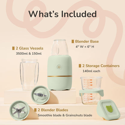 Bubble Blender, Baby Food Maker & Puree Blender with 2 Borosilicate Glass Cups, Compact Baby Bullet for Smoothies, Hands-Free One-Touch, 200W Motor, Rose