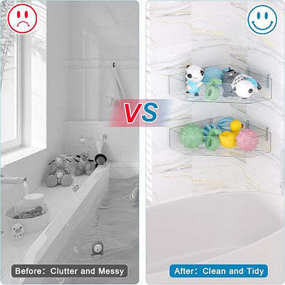 Natheeph Bath Toy Organizer 2-Pack - Clear Large Capacity Bath Toy Storage Holder with Quick-Dry Holes, Space-Saving Corner Shower Caddy for Bathroom & Kitchen