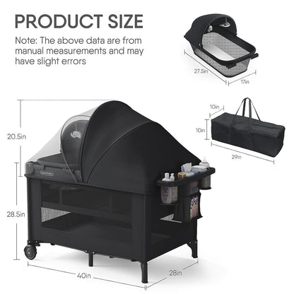 Obee Odee 4-in-1 Baby Bassinet with Playard, Napper Bassinet, Changing Table, Mosquito Net & Canopy, Storage and Toys for Newborn to Toddler
