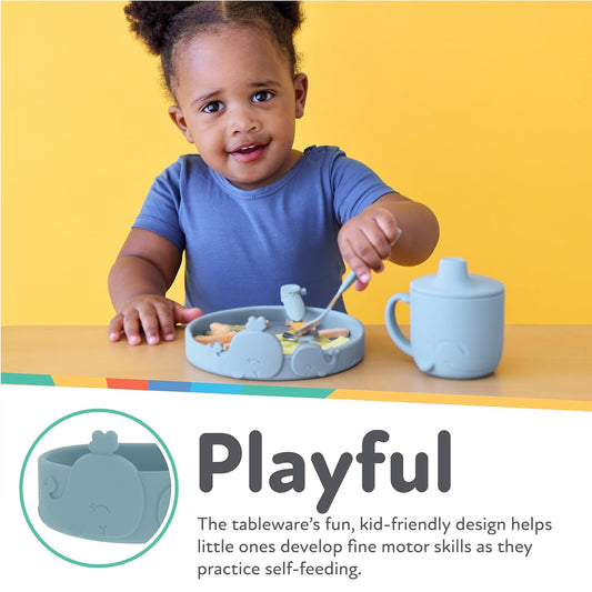 Nuby Animal Friend Silicone Round Bowl - Toddler Bowl - 6+ Months - Pink Whale Bowl