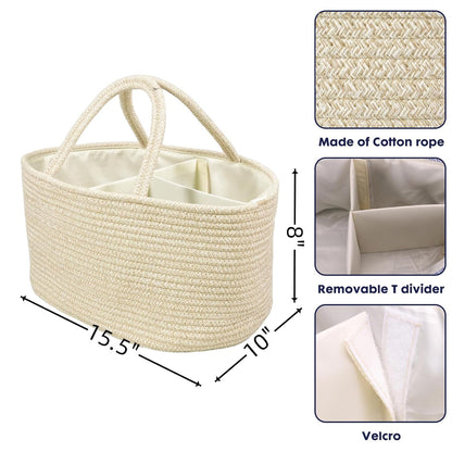 Baby Diaper Caddy Organizer for Girl Boy Rope Nursery Storage Bin Basket Portable Holder Tote Bag for Changing Table Car Travel Baby Shower Gifts Newborn Essentials Registry Must Have Items Pink
