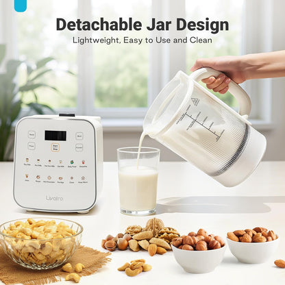 50.73oz Nut Milk Maker Machine: 12-in-1 Automatic Soy Milk Maker with Detachable Design, Homemade Juice,Almond,Oat Milks for Plant-Based Milks, 24H Delay Start/Keep Warm/Auto-Clean/Safety Lock