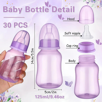 SiliFine 30 Pcs Baby Shower Favors Party Bottle Chug Game Mini Bottles Gift Sets for Gender Reveal Birthday Party Supplies Gift (Pink)