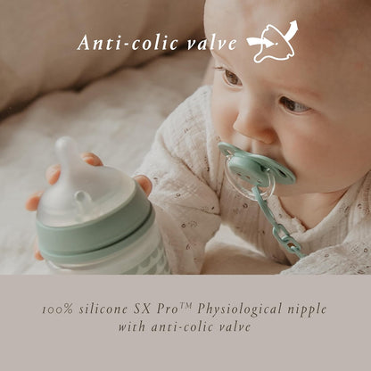 Suavinex Bonhomia Glass Baby Bottle with SX PRO Silicone Nipple, Anti Colic Baby Bottles, Baby Bottles for Breastfed Babies, Medium Flow, 3mo, 8oz, Beige