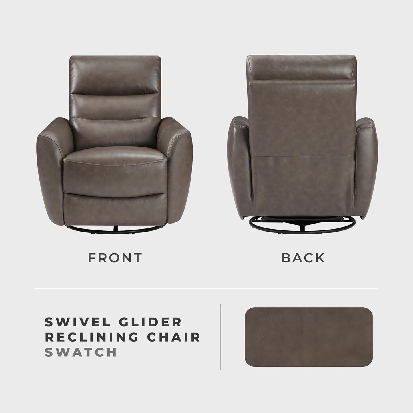 Lexicon 360 Degree Swivel Glider Reclining Chair, Manual Tab Pull Recliner, Leather Match Swivel Glider Recliner with Plush Foam, Sturdy Frame for Living Room/Office/Bedroom, Taupe