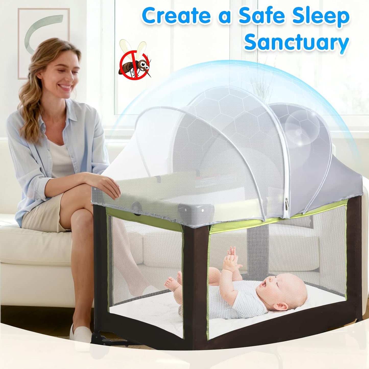 Bassinet Mosquito Net Cover - Half-Blackout Mosquito Net for Baby Crib & Bedside Sleeper, Breathable Crib net with 2-Way Zipper, Sun-Blocking Baby Mosquito Net Cover (Gray-Small)