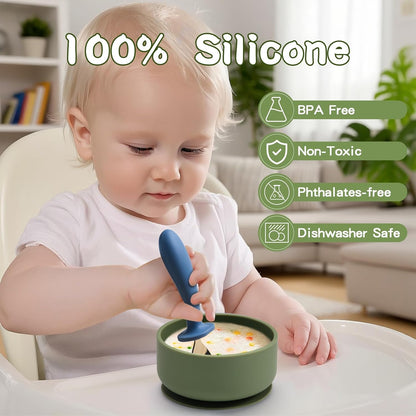 2-Pack Baby Bowls with Suction - Silicone Bowl with Lid, Non-Slip Suction Bowls for Baby, Feeding Bowl for Baby Led Weaning - Dishwasher Safe, Toddler Bowls for High Chair & Travel (Pink+Grey)