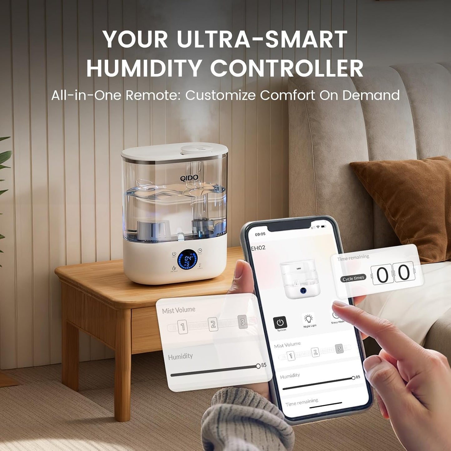 COMHOMA Top Fill Humidifiers for Bedroom, 5L Tank for Large Room, Easy to Fill & Clean, 28dB Quiet Cool Mist Air Humidifier for Home Baby Nursery & Plants, Touch/APP/7-color Nightlight, 36H, White