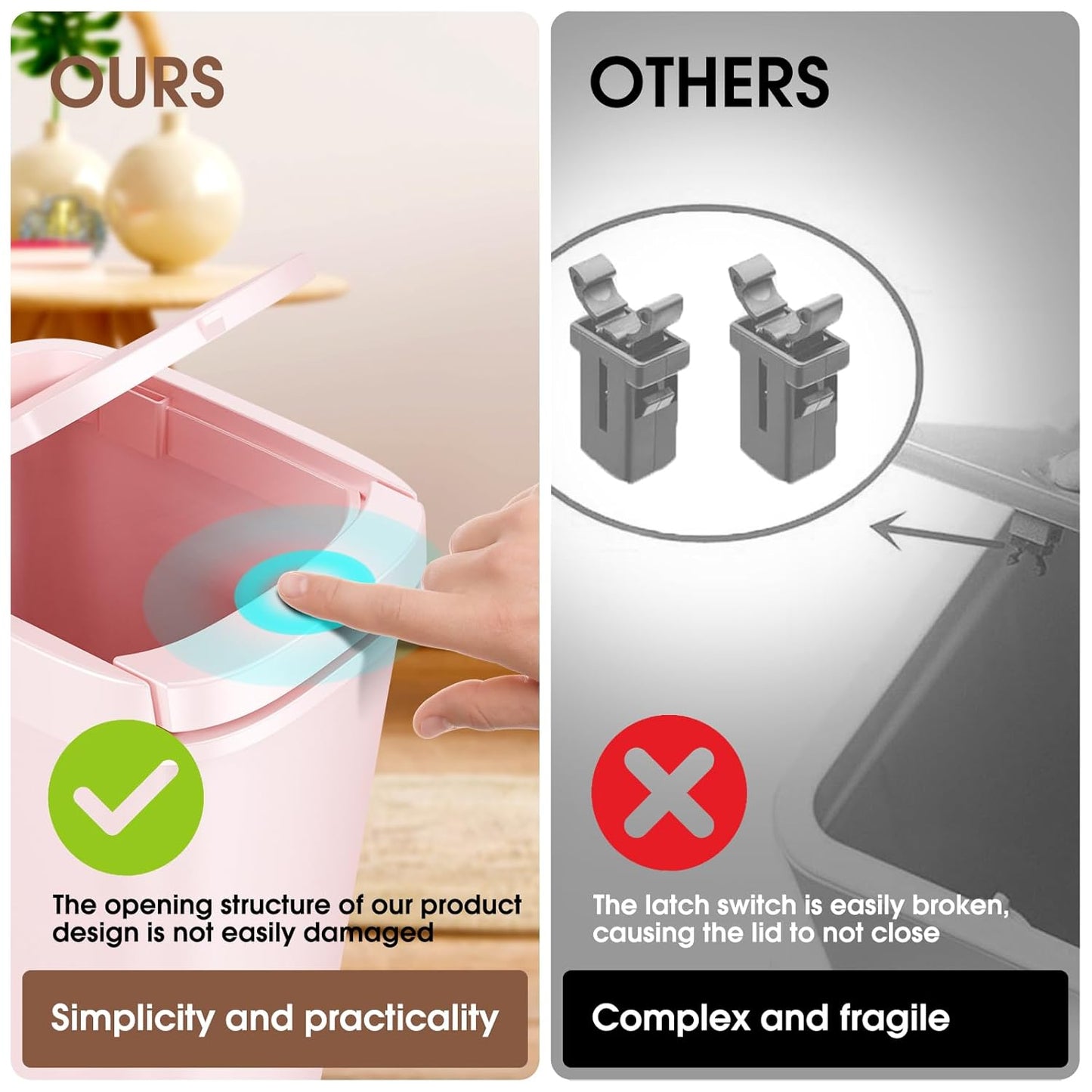 CEROELDA 3 Pack Bathroom Trash Can with Lid, 10L/2.6 Gal Small Garbage Can with Press Top Lid, Slim Plastic Waste Basket for Toilet, Office, Bedroom (Muti 1)