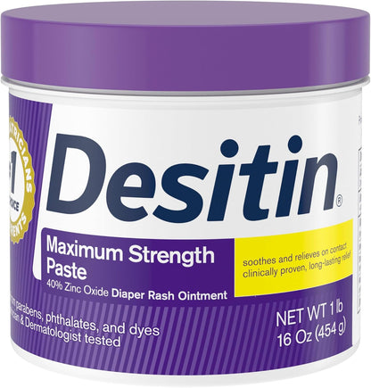 Desitin Maximum Strength Baby Diaper Rash Cream, 40% Zinc Oxide, Hypoallergenic No Added Parabens & Dyes, Protects & Relieves Baby’s Skin for Up to 12 Hours, Prevents Diaper Rash, 4.8 oz Tube