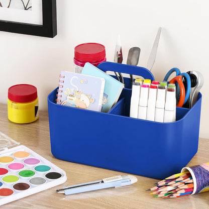 Multiuse Caddy Organizer with Handle, Portable Divided Plastic Tote Bin - Art Craft, Stationary Pen Marker Crayons, Makeup Hair Supplies Storage - Bathroom, Classroom, Dorm, Office, Desk Holder - Pink